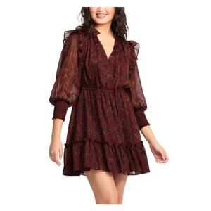 Sugarlips Long Sleeve Lola Maroon Tier Hem Dress - Stitchfix - Women's Large